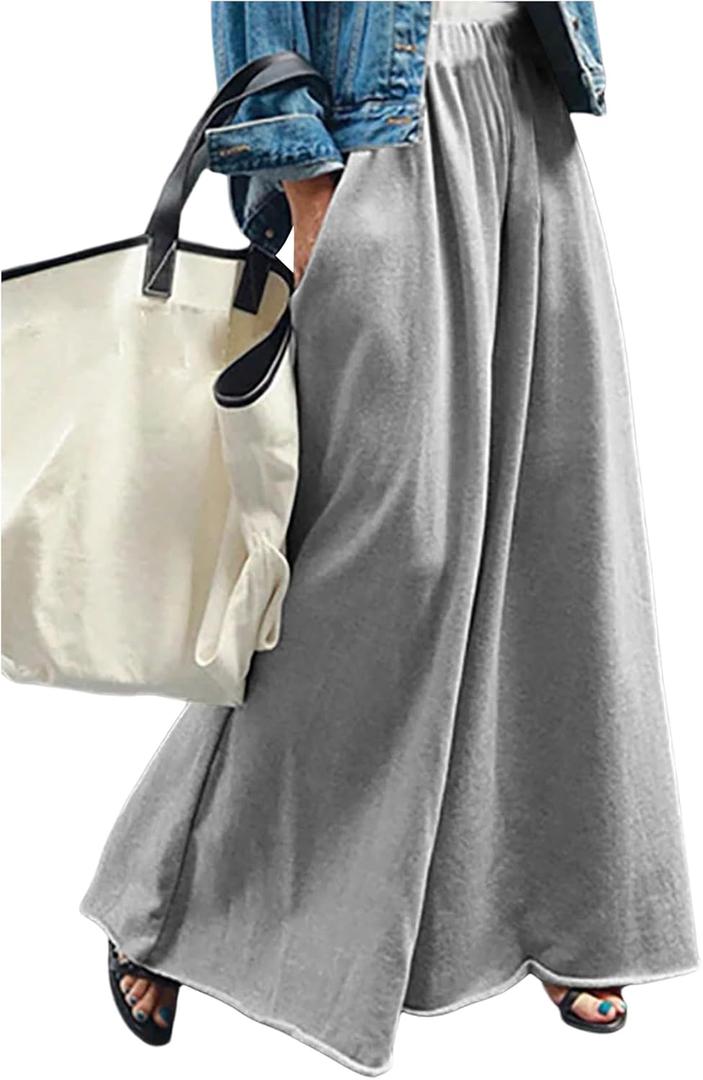 Women's Wide Leg Sweatpants High Elastic Waist Flowy Palazzo Pants Loose Baggy Pants Bottoms (Medium, Grey)