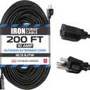 Iron Forge Cable 200 Ft Black Extension Cord, 16/3, 200 Foot Extension Cord, 3 Prong, Weatherproof - Great for Outside Use