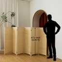 6 Panel Short Panel Divider Screen,3.95 FT Tall Bamboo Room Divider Folding Privacy Screen,Short Panel Divider Freestanding Room Divider for Room Seperation,Beige