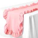 Oudain Pink Ruffle Table Runner Cotton Fabric 118 x 13.8'' Farmhouse Rustic Ruffled Edge Table Runner Wedding Decor for Spring Baby Shower Bridal Shower Party