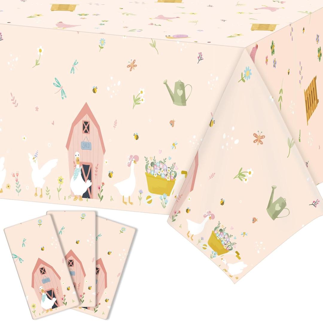Tiamon 3 Pcs Silly Goose Birthday Decorations Tablecloths One Silly Goose Table Cloth Disposable Plastic Farm Table Cover for Girl Baby Shower Party Garden Countryside Chicken Birthday Decor Supplies