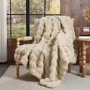 Lotus Karen Faux Fur Throw Blanket Linen  800 GSM Bubble Rabbit Fluff Blanket for Couch Bed Sofa,Softest Fluffy Fuzzy Cozy Blanket,Thick Furry Plush Shaggy Warm Blankets for Women,108x90 Inches