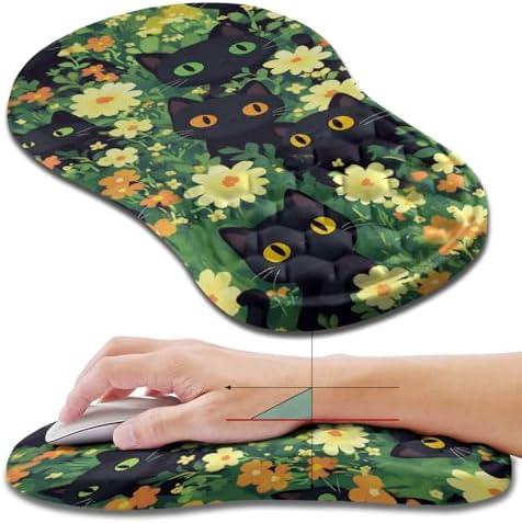Hokafenle Ergonomic Mouse Pad Wrist Support, Wrist Rest Mousepad for Carpal Tunnel Pain Relief with Integrated Memory Foam Slope Massage Bulge (11.8x7.9 inch,Cute Cat