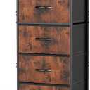 OLIXIS Tall 5 Drawer Fabric Dresser Storage Tower Bedroom Organizer, Brown, 11.8"D x 15.8"W x 47.8"H