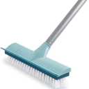 BOOMJOY Floor Scrub Brush with Long Handle, 2 in 1 Scrape and Brush, Stiff Bristles for Cleaning Bathroom, Patio, Garage, Kitchen, Deck, Tile, Blue
