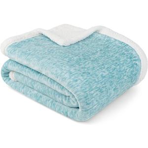 PAVILIA Melange Teal Blue Sherpa Blanket Throw Couch, Warm Soft Cozy Reversible Blanket Sofa Bed, Thick Plush Large Fleece Car Blanket, Decorative Home Room Decor Gifts Men Women, 50x60 Turquoise Aqua