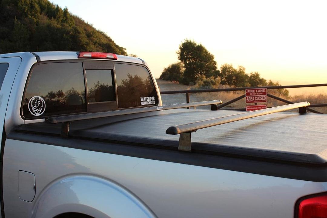 Truck Rack with Two Cross Bars and Four Brackets for Pickup Bed, Universal Aluminum Black Bar Length Adjustable from Min 49 to Max 64 Works with Tonneau Cover that Mounts on Top of Rails