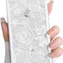 NITITOP Compatible with iPhone 7 Plus / 8 Plus Case Clear Cute Rose Flower Floral Leaves Pattern for Women Girls Color Frame Slim Durable Shockproof Protective Phone Cover - White