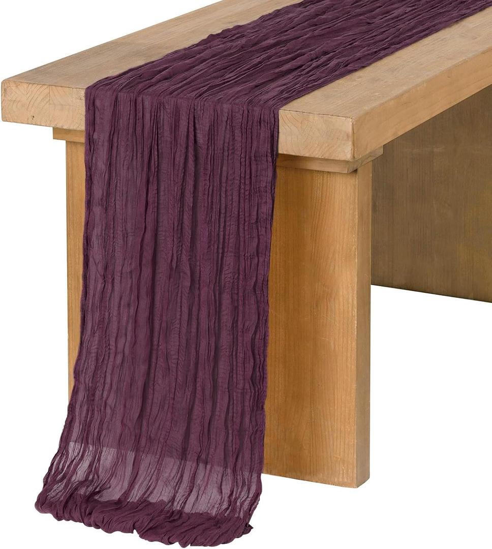 Ling's Moment 14Ft Deep Purple Gauze Sheer Table Runner Cheesecloth Table Runner for Wedding Party Bridal Shower(Deep Purple, 14ft x 35")