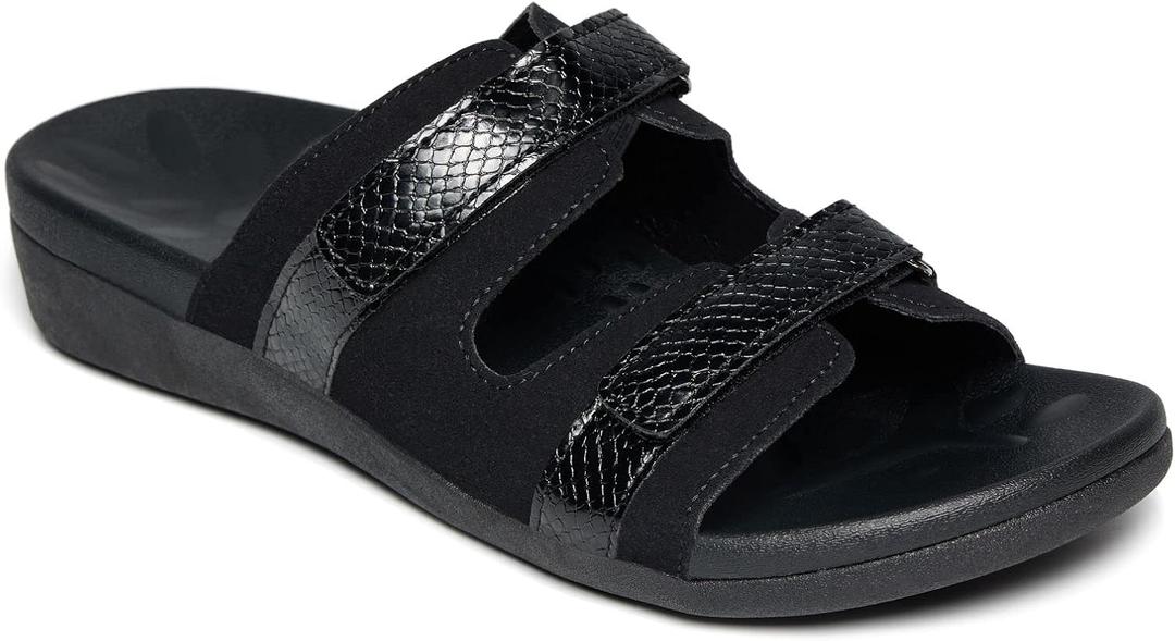 MEGNYA Women Comfortable Walking Sandals with Arch Support, Plantar Fasciitis Slides for Flat Feet Relieve, Orthopedic Sandals with Adjustable Straps (8, W1-black Snake)