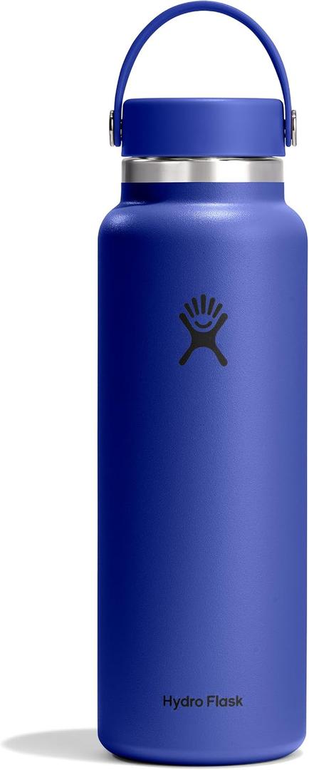 Hydro Flask Water Bottle - Insulated Stainless Steel - Wide Mouth Flex Lid, Non Spill, Leakproof and Refillable in 40 Oz Capri Blue