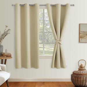 Hiasan Room Darkening Window Curtain Panels, Light Blocking, Noise Reducing Blackout Curtains, Tiebacks Included, Set of 2, Grommet Top (Light Beige, Width 42 Inch x Length 72 Inch)