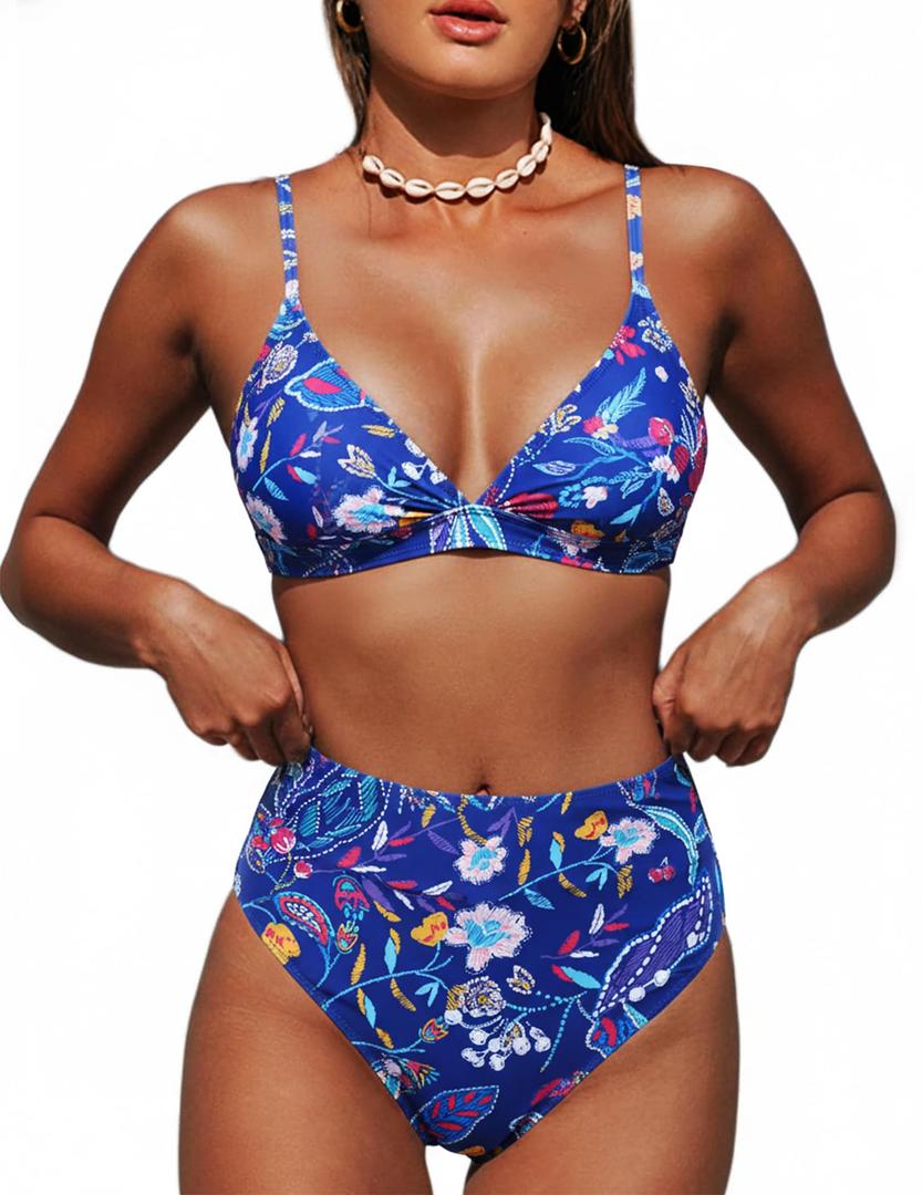 ZAFUL Swim Suits for Women 2026 Bandeau Bikini Sets Thong Bathing Suit Cheeky High Cut Metal Ring Swimsuits M (Purple, M)
