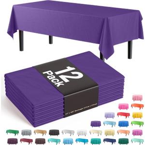 Party Solids Pack Of 12 Premium Plastic Tablecloth 54 Inch x 108 Inch Rectangle Table Cover - Purple