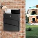 Wall-Mount Mailbox with Lock and Keys, Security Key Drop Box for House Outside, Locking Postbox, Steel Metal Rust-Proof Mail Box, 11.02 x 11.02 x 4.33 Inch, Black, MD002