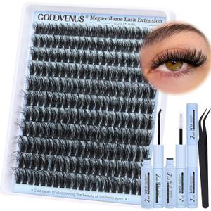 Lash Clusters Kit Wispy Eyelashes Clusters Kit Fluffy Choppy Lash Extension Kit1 12mm -16mm Mixed Lashes Clusters Volume Cluster Eyelash Extensions Kit D Curl DIY Individual Lashes 220Pcs