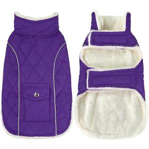Malier Dog Winter Coat, Windproof Dog Cold Weather Coats with Real Pocket, Winter Extra Warm Pet Coat Fleece Jacket Reflective Clothes for Small Medium Large Dogs and Puppy (Purple, Large)