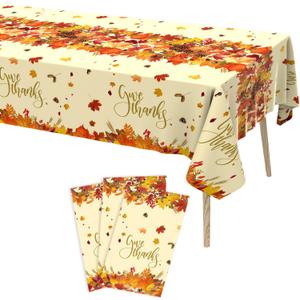 Tbsone Thanksgiving Disposable Rectangle Plastic Tablecloth  3 Pack, Fall Maple Leaves Themed Table Covers for Harvest Party Decorations Supplies (54 x 108 Inches)