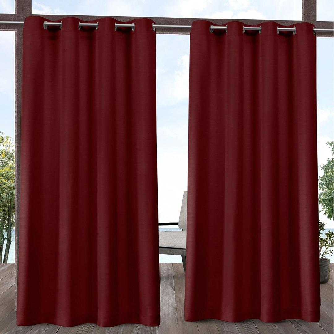 EXCLUSIVE HOME Delano Heavyweight Textured Indoor/Outdoor Grommet Top Curtain Panel Pair, 54"x96", Radiant Red