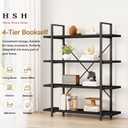 HSH 4 Tier Black Bookshelf, Industrial Metal Wood Storage Book Shelves