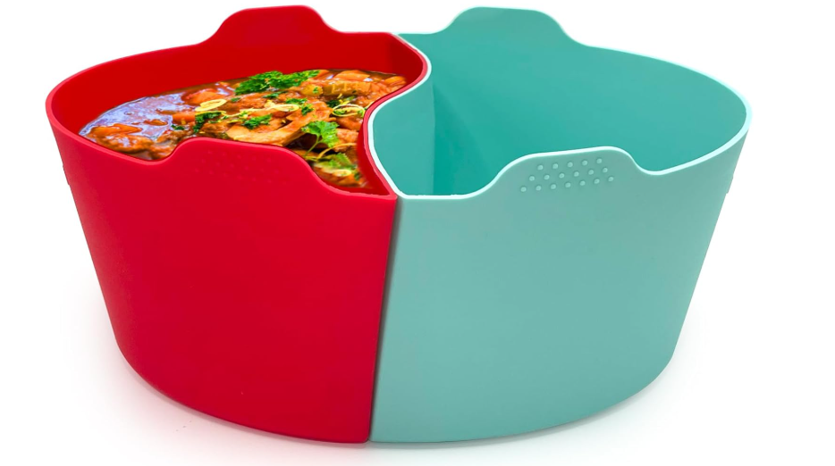 Silicone Crock pot Liners,Slow Cooker Liners, 6-7 Quart Oval Reusable Crock pot Divider Insert,BPA-Free, Dishwasher Safe (6-7 QT_Blue+Red)