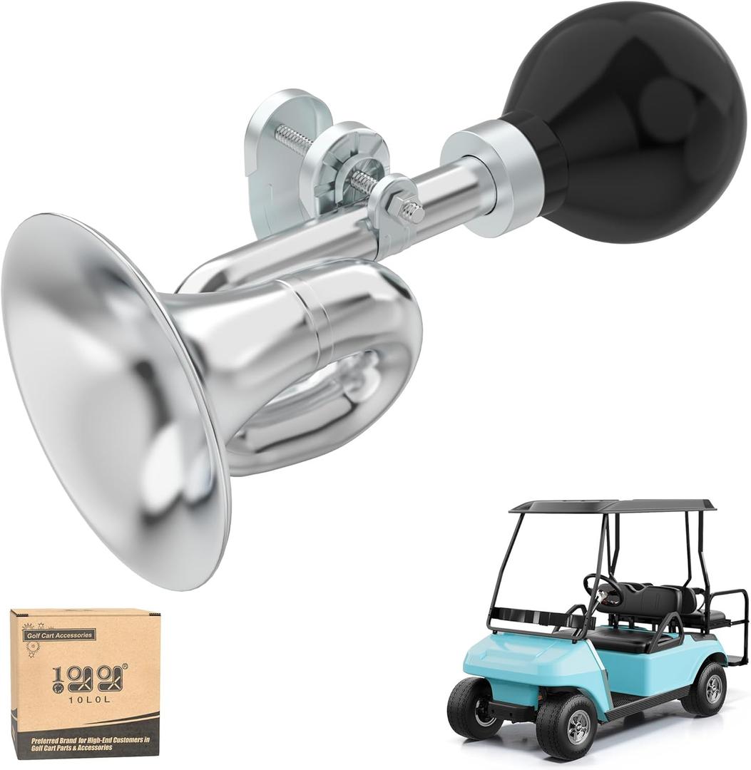 10L0L Golf Cart Bugle Horn, Retro Chrome Snail Air Horn for Yamaha, EZGO, Club Car | Loud & Classic Safety Horn | Universal Fit for Golf Carts, Bikes, Boats | Stainless Steel & Weatherproof (Silver)