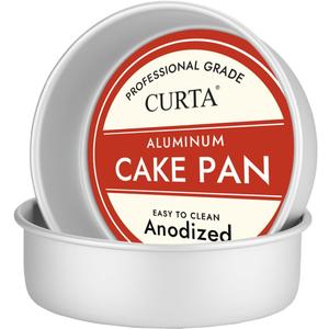 CURTA 7 Inch Round Cake Pan, 7x3 inch 2 Set Anodized Aluminum Round Baking Pan, Small Cake Pan Non-Toxic & Heavy Duty, Deep Side, Easy Clean & Dishwasher Safe