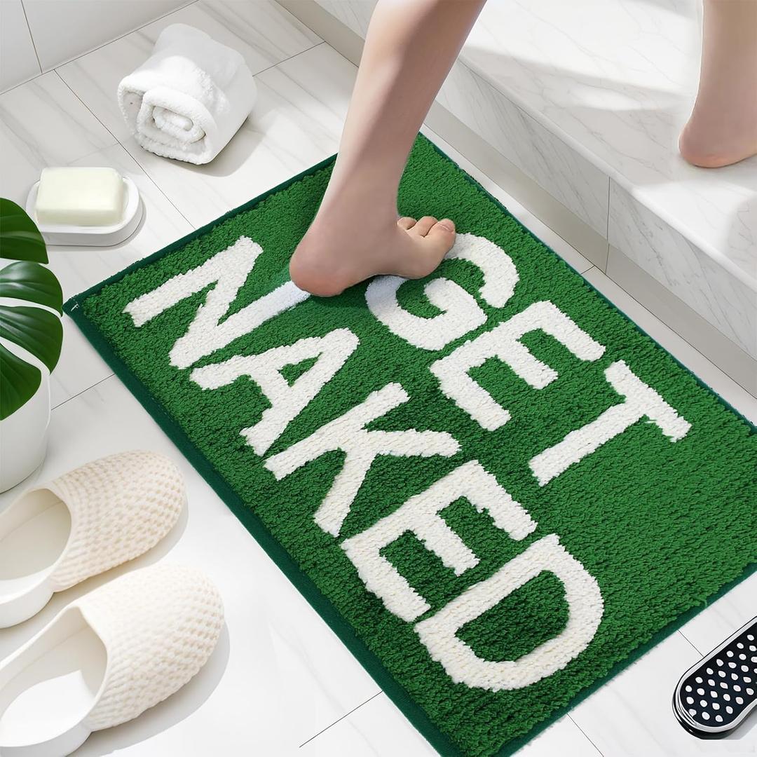 Get Naked Rug Bathroom Rugs - 17" x 24" Absorbent Green Rugs for Bathroom, Machine Washable Non Slip Bath Mats for Bath Room Floor Shower Tub, Dark Green
