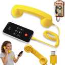 Retro Phone Handset Home Decor Aesthetic for iPhone Landline Rotary Phone for Home Pop Corded Telephone Handset for Cell Phones Connect to House Old School Vintage Telephone Receiver (Yellow)