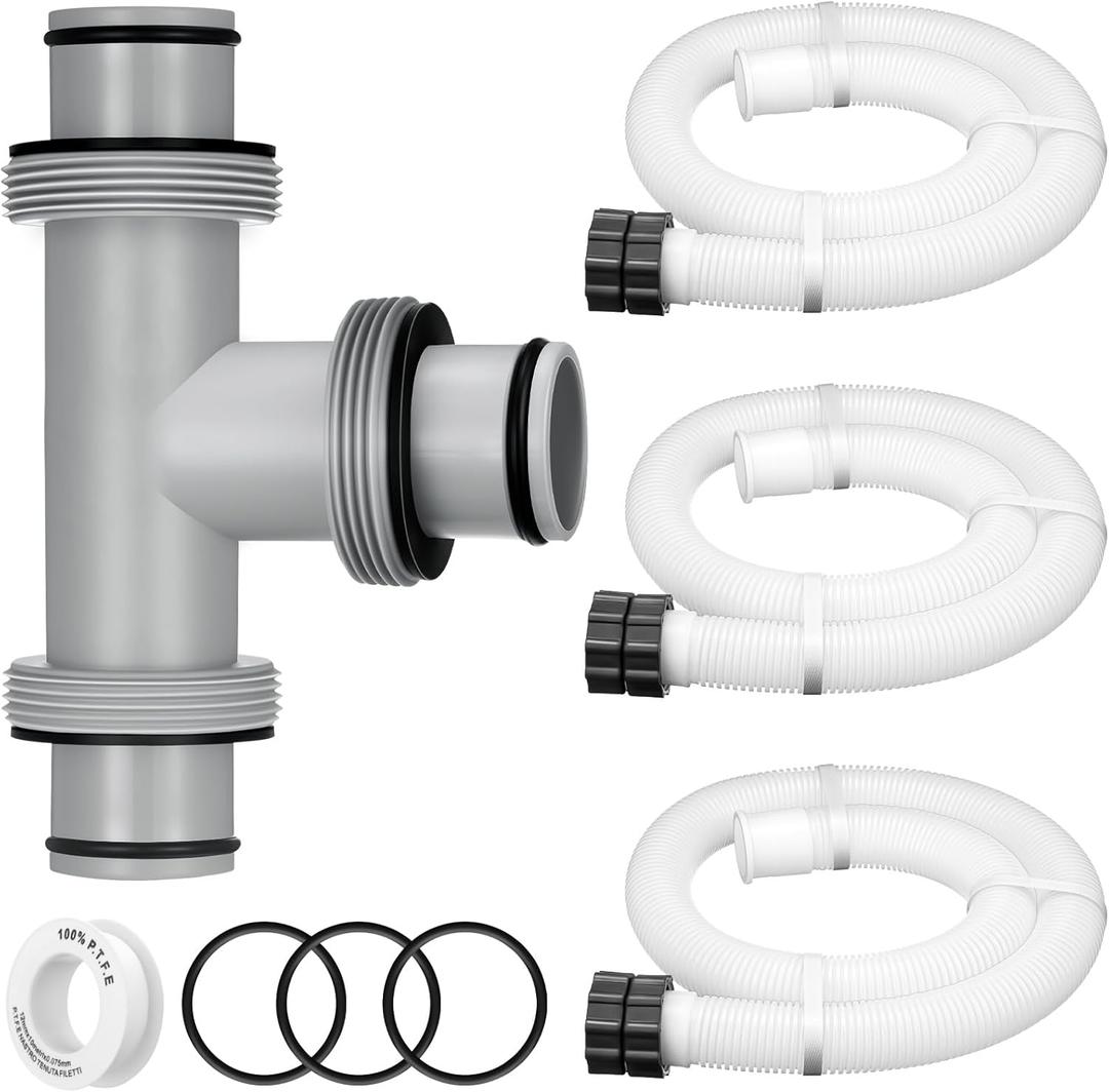 Frienda 1.5" to 1.5" T Joint Pool Hose Connector with 3 Pcs 1.5" Diameter Pump Replacement Hose 59" Long, Pool Hose Adapter and Replacement Accessories Fitting for Filter Pump(Clear White)
