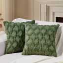 Volcanics Pack of 2 Faux Wool Throw Pillow Covers 20x20 Inches Decorative Farmhouse Velvet Couch Pillow Case Soft Plush Square Boho Cushion Pillowcase, Olive Green