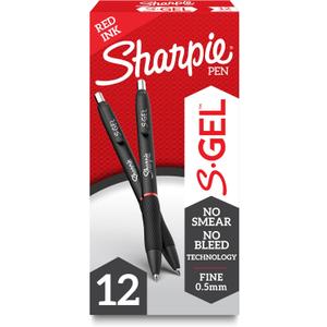 Sharpie S-Gel, Gel Pens, Fine Point (0.5mm), Red Ink Gel Pen, 12 Count