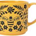 Now Designs Bee Garden Stacking Mug, 16 oz Stoneware, Folk Art-Inspired Design, Dishwasher & Microwave Safe