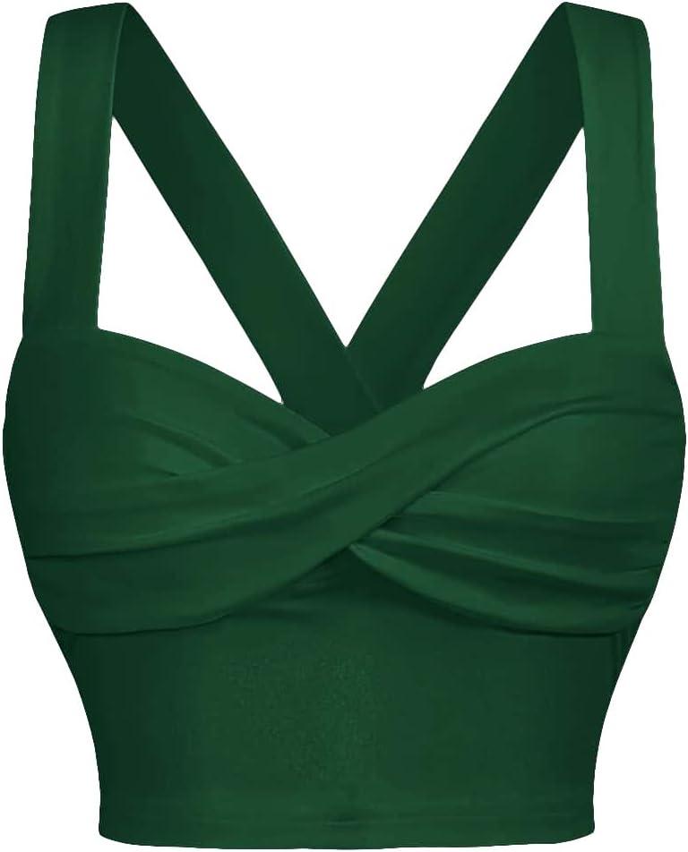 GORGLITTER Women's Twist Front Cami Crop Top Strappy Sleeveless Tank Top (Large, Dark Green)