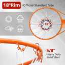 18" Basketball Rim Replacement, Wall Door Mounted Basketball Rim, Heavy Duty Basketball Flex Rim Goal Replacement with Net Fits In-Ground & Wall-Mounted Basketball Hoops, Indoor/Outdoor