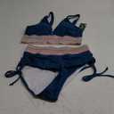 Blooming Jelly Women High Waisted Bikini Sets Tummy Control Swimsuits Color Block Two Piece Drawstring Bathing Suit (Medium, Navy Blue)