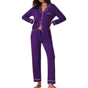 Ekouaer Pajamas Women's Long Sleeve Sleepwear Soft Button Down Loungewear Pjs Lounge Set Nightwear (Medium, Purple)