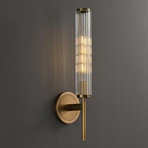 18.9" Solid Brass Wall Sconce with Ribbed Groove Glass Tube - Gold Wall lamp Includes Bulbs - Modern Brushed Copper Wall Sconces for Bathroom, Living Room, Hallway, Staircase, Mirror