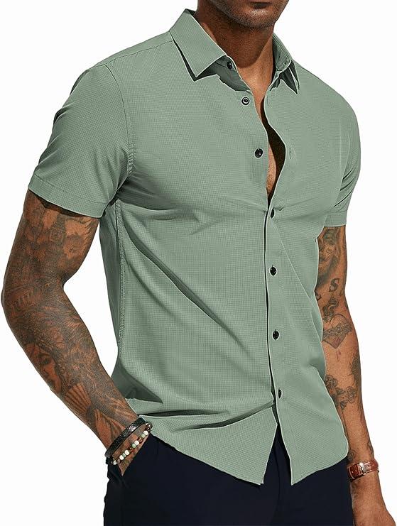 PJ PAUL JONES Mens Button Down Short Sleeve Shirt Wrinkle Free Dress Shirts for Men Casual Summer Beach Vacation Shirts, Size XL