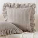 Aryeleay 2 Pack Brown White Plaid Gingham Ruffle Pillow Shams, 100% Washed Cotton Checkered Farmhouse Pillow Covers for Bed/Sofa-20 x20