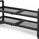 SNTD Shoe Rack - Expandable Shoe Organizer for Closet, Adjustable Metal Shoe Shelf Storage, Stackable Long Shoe Stand Holder for Garage, Entryway, Door Entrance (Black, 2-Tier)