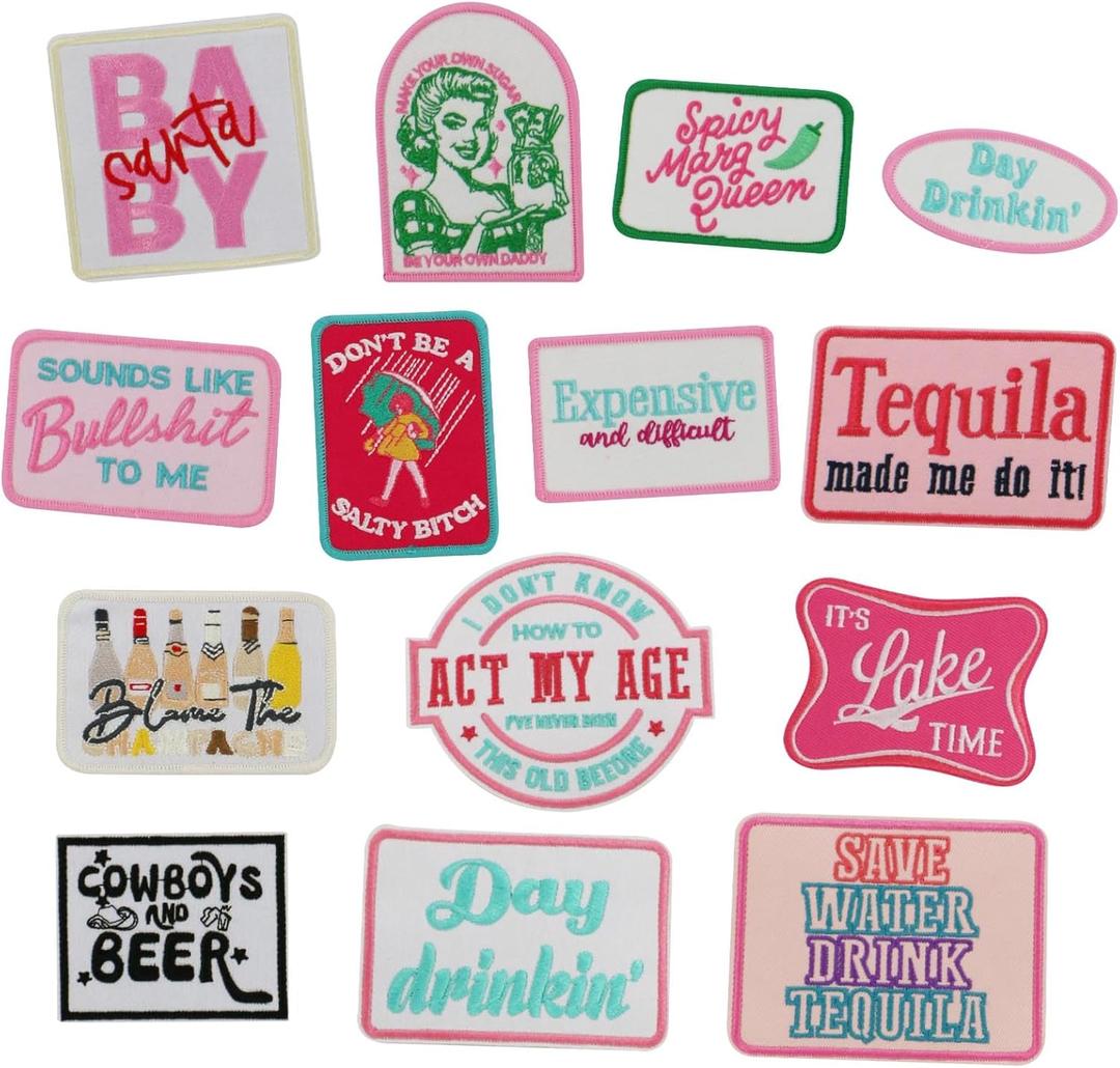 14pcs Iron on Patches, Trucker Hat Patches, Vintage Heat Press Hats Patch, Bright Colors, Easy Ironing for DIY Decal Accessories on Jeans, Jackets, Bags, Hats, Dresses, Shoes