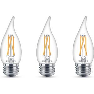 PHILIPS LED 60W BA11 E26 Base 3-Pack Ultra Definition Soft White (2700K) 500 Lumen (5W=60W) Dimmable Clear Flicker Free Candelabra Light Bulbs