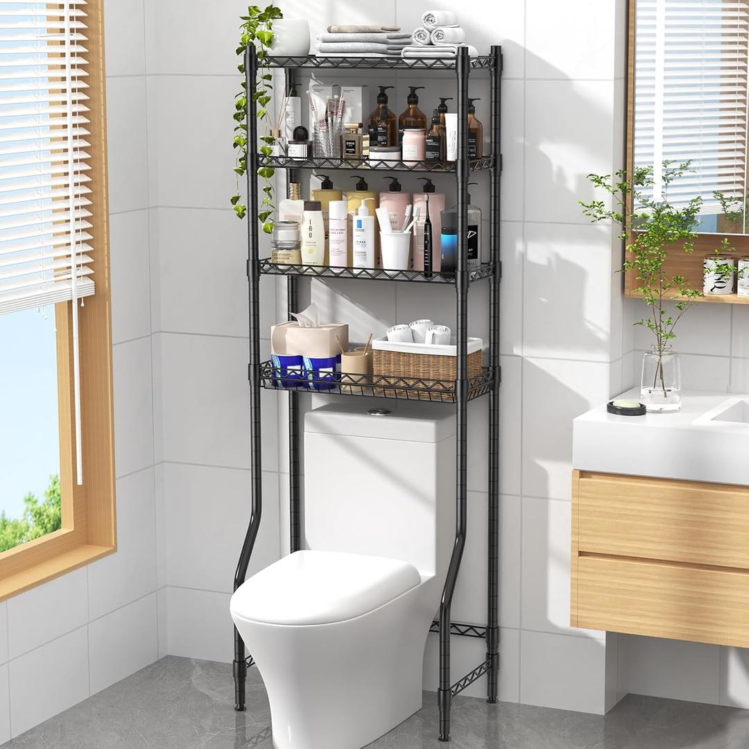 EAGMAK 4 Tier Over The Toilet Storage Rack, Bathroom Organizers and Storage Over Toilet with Adjustable Shelf and Basket, Above Toilet Storage Bathroom Cabinet for Small Space (Black), 23.6 x 11.8 x 66.9 inches