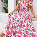 PRETTYGARDEN Women's 2026 Summer Boho Maxi Dresses Floral Short Sleeve V Neck A Line Tiered Flowy Long Beach Vacation Dress (Pink, XXL)