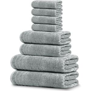 Tens Towels Pack of 8 Towels Set, 2 Extra Large Bath, 2 Hand, 4 Washcloths, 100% Cotton, Lighter Weight, Quicker to Dry, Super Absorbent, Perfect for Bathroom, Cool Grey
