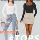 YOGINGO Womens Long Sleeve Shirt Square Neck Basic Slim Fit Tees Fall Y2k Going Out Crop Tops Cute Tight Shirts (Medium, Hot Pink)