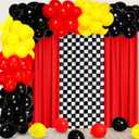 57 Pcs Race Party Decorations 2 Red and 1 Black and White Grid Curtains 50 Car Theme Balloons with Accessories for Cars Theme Birthday Party Photo Supplies