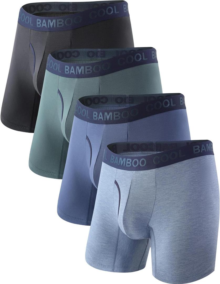 BAMBOO COOL Men's Soft Underwear,No Ride Up Boxer Briefs with Fly, Moisture Wicking & Breathable underwear for Men,Multipack (M)