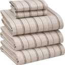 RUVANTI 100% Cotton Split King Sheets Sets for Adjustable Bed, 5 PCs, Soft & Breathable Percale Weave Bedding, Deep Pocket 16", Hotel Standard, Crisp Cool Feel & Durable, Striped Sheet, Brown Stripes